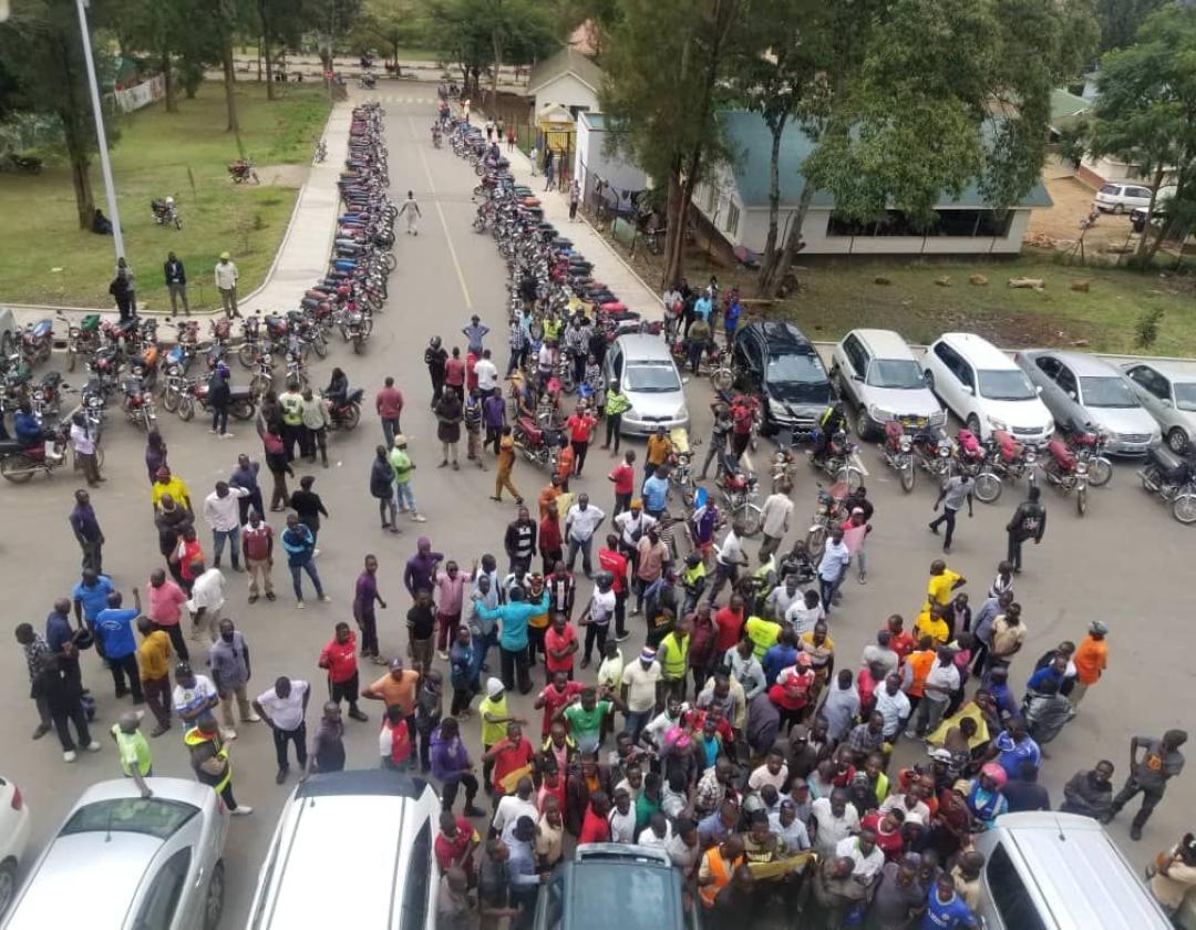 Teargas in Mbarara as Boda Boda riders Protest